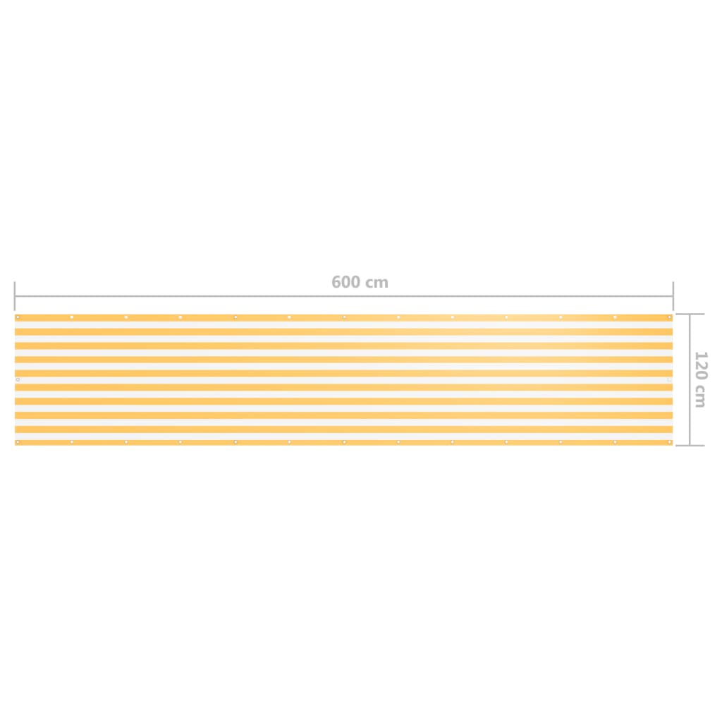 Балконски параван, бяло и жълто, 120x600 см, оксфорд плат