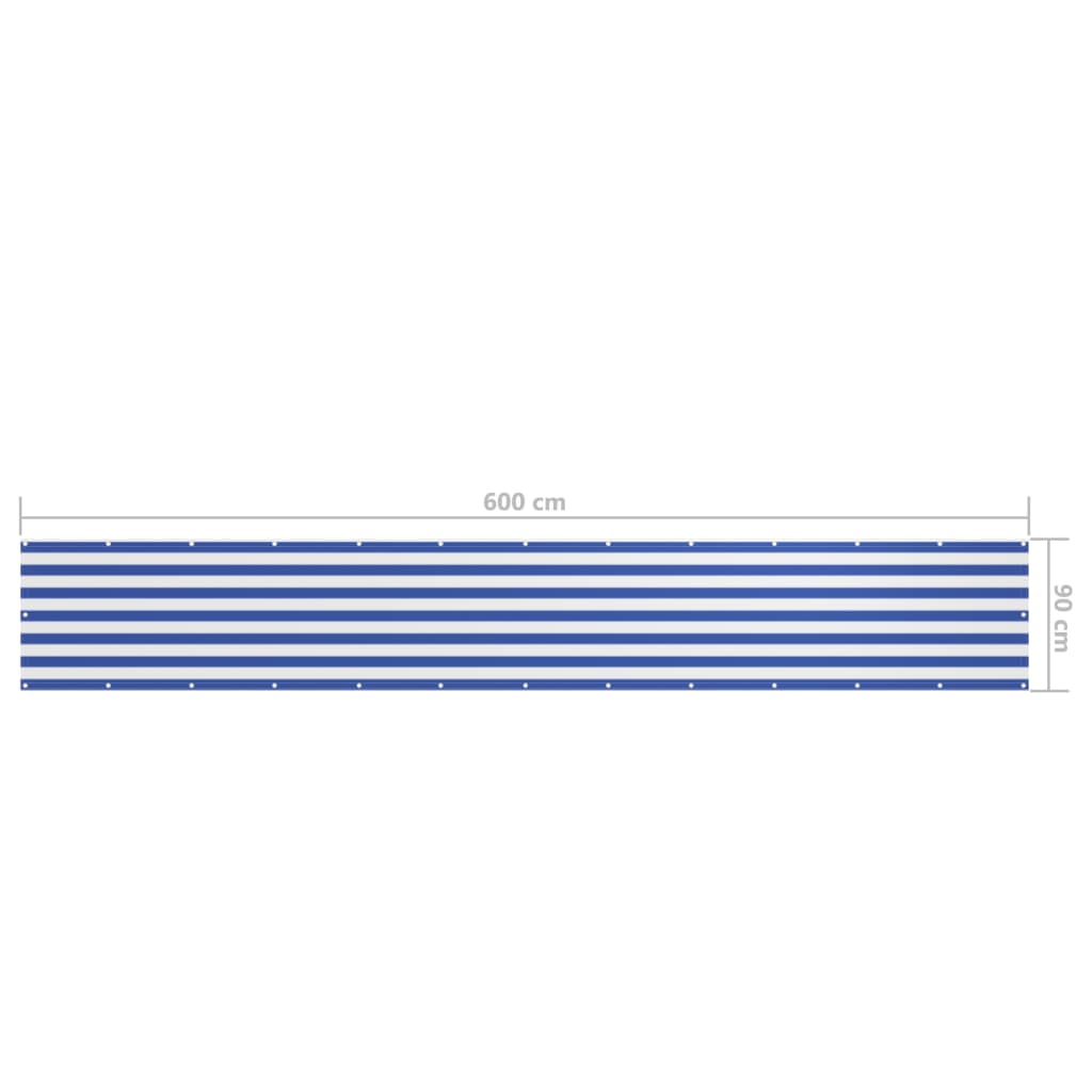 Балконски параван, бяло и синьо, 90x600 см, оксфорд плат