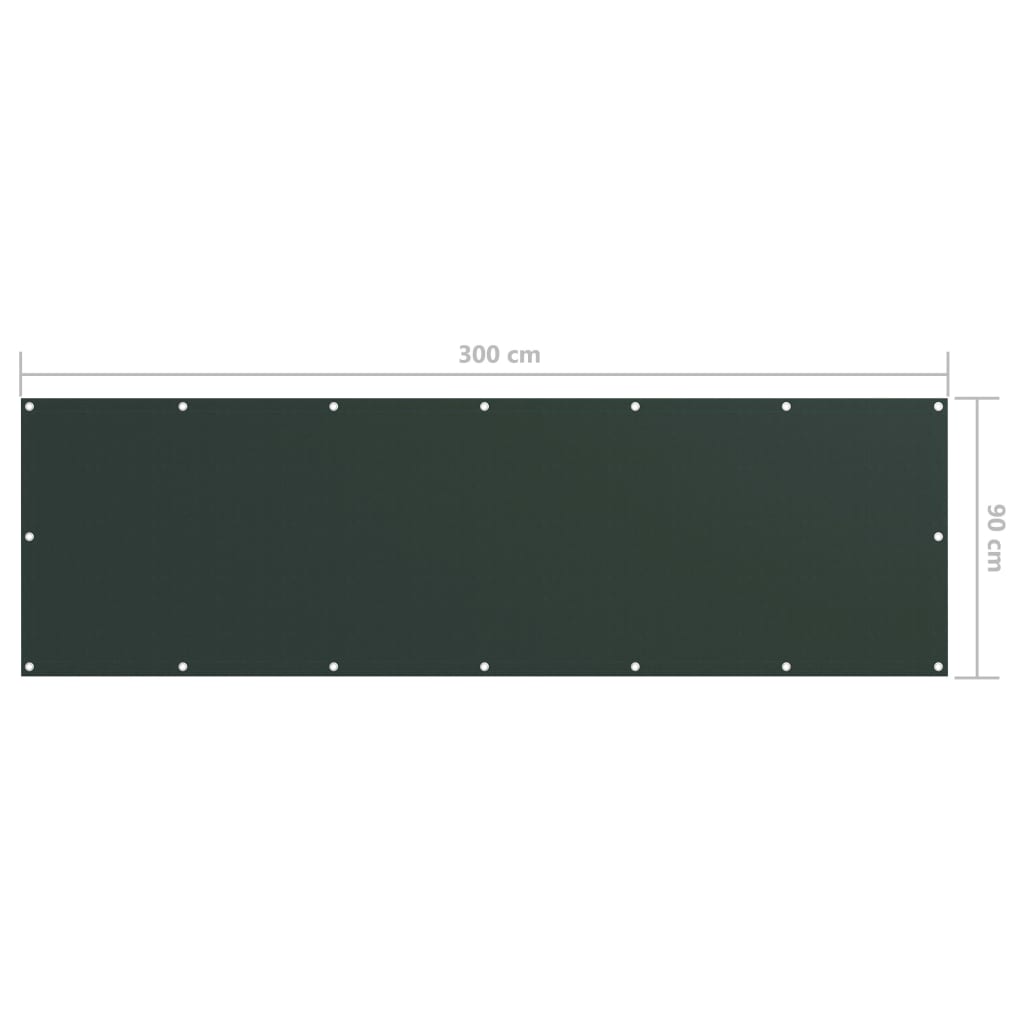 Балконски параван, тъмнозелен, 90x300 см, плат оксфорд