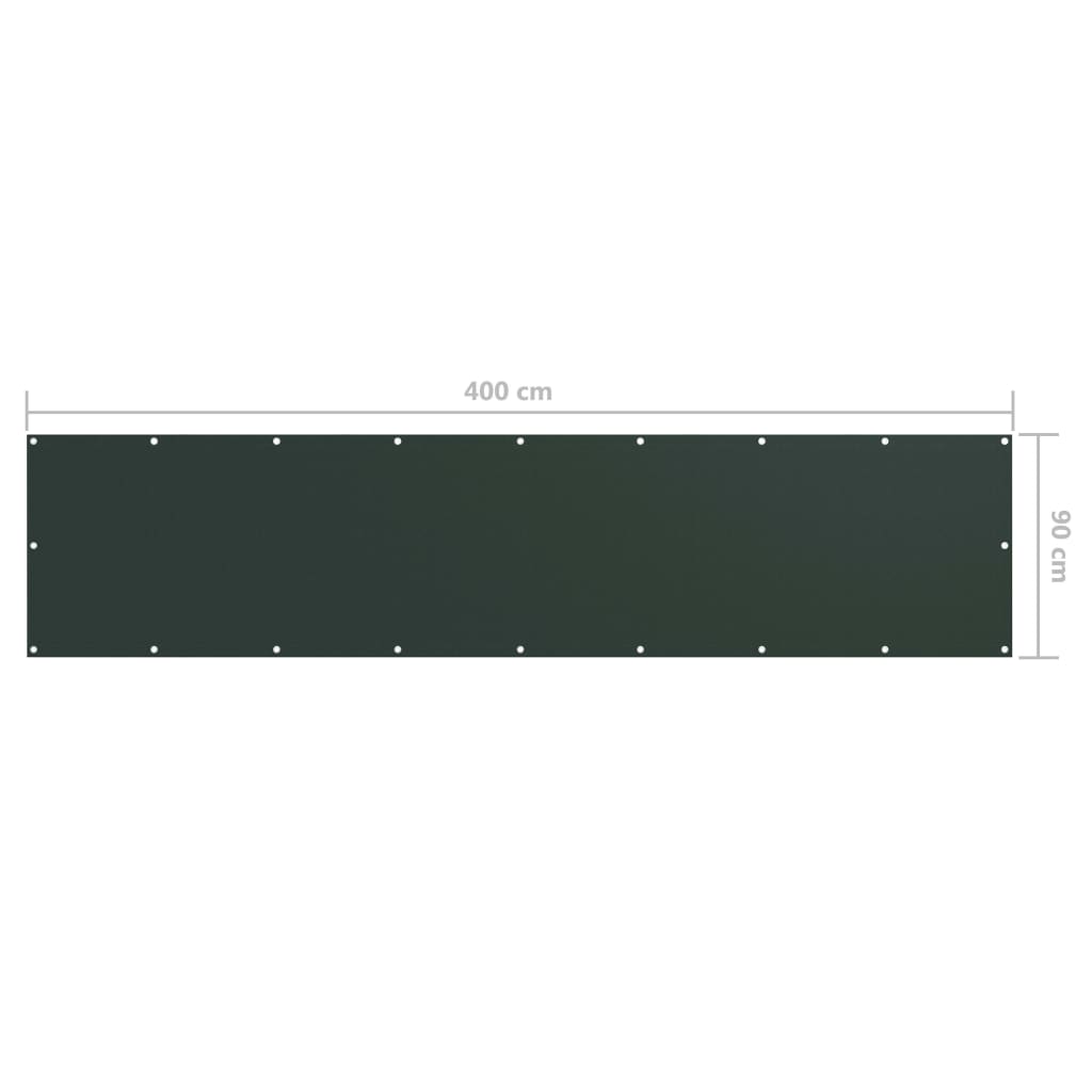 Балконски параван, тъмнозелен, 90x400 см, плат оксфорд