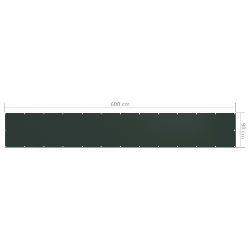 Балконски параван, тъмнозелен, 90x600 см, плат оксфорд