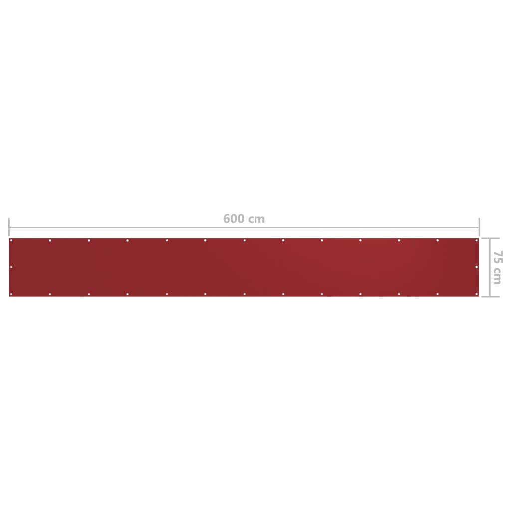 Балконски параван, червен, 75x600 см, оксфорд плат