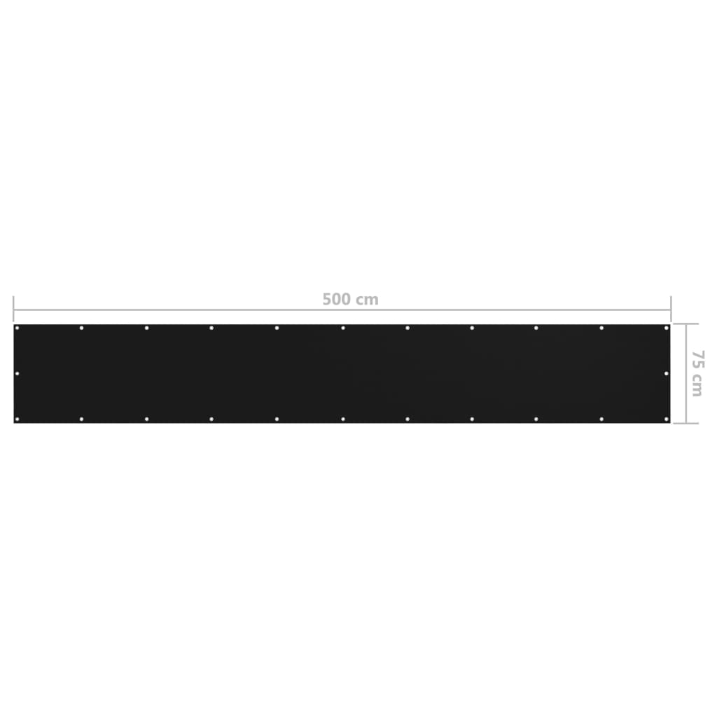Балконски параван, черен, 75x500 см, оксфорд плат