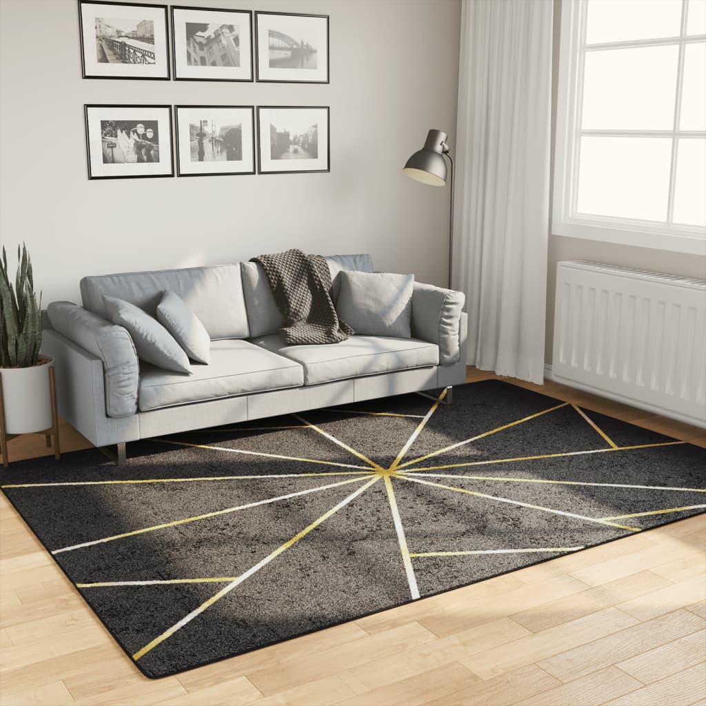 Перящ се килим, черно и златисто, 160x230 см, противоплъзгащ