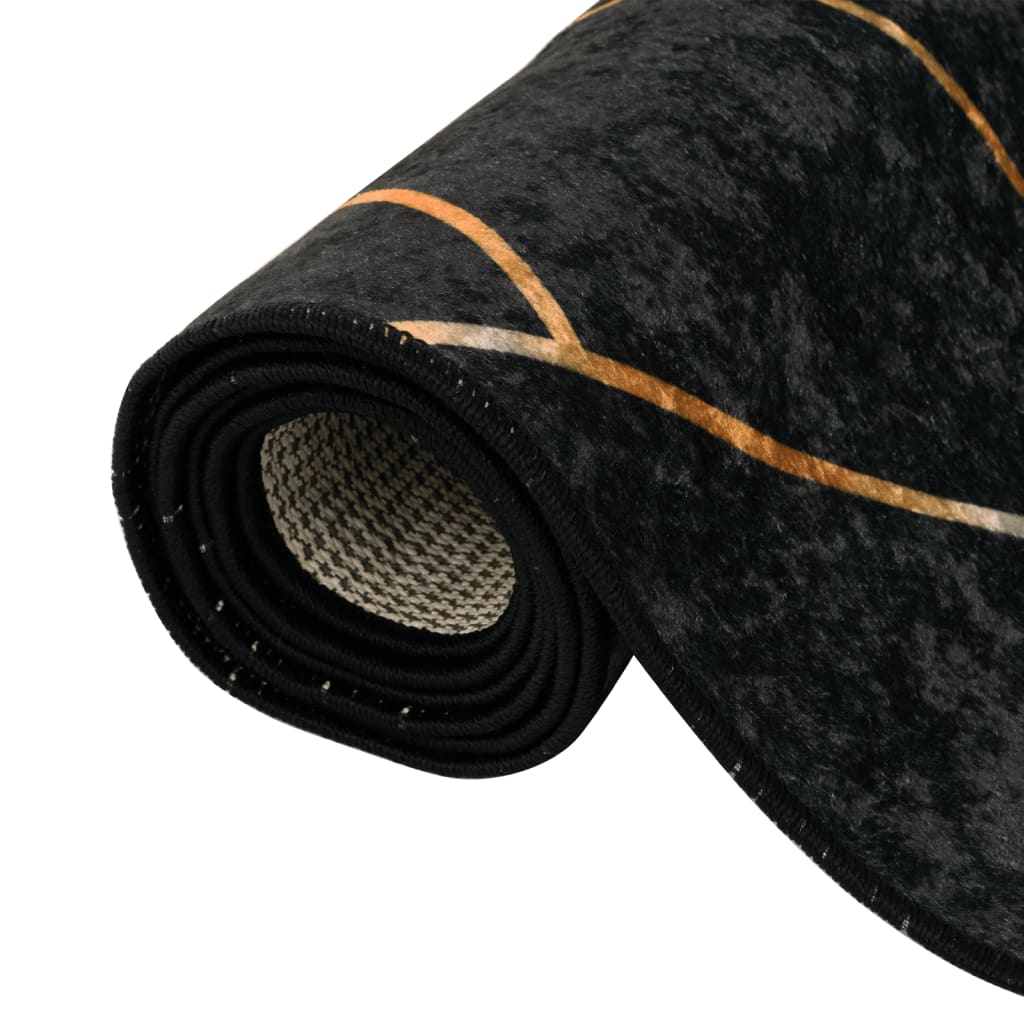 Перящ се килим, черно и златисто, 190x300 см, противоплъзгащ