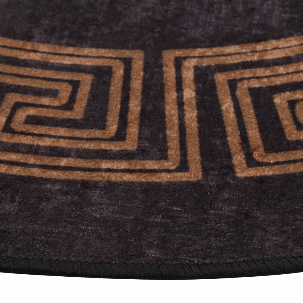 Перящ се килим, черно и златисто, Ø 200 см, противоплъзгащ
