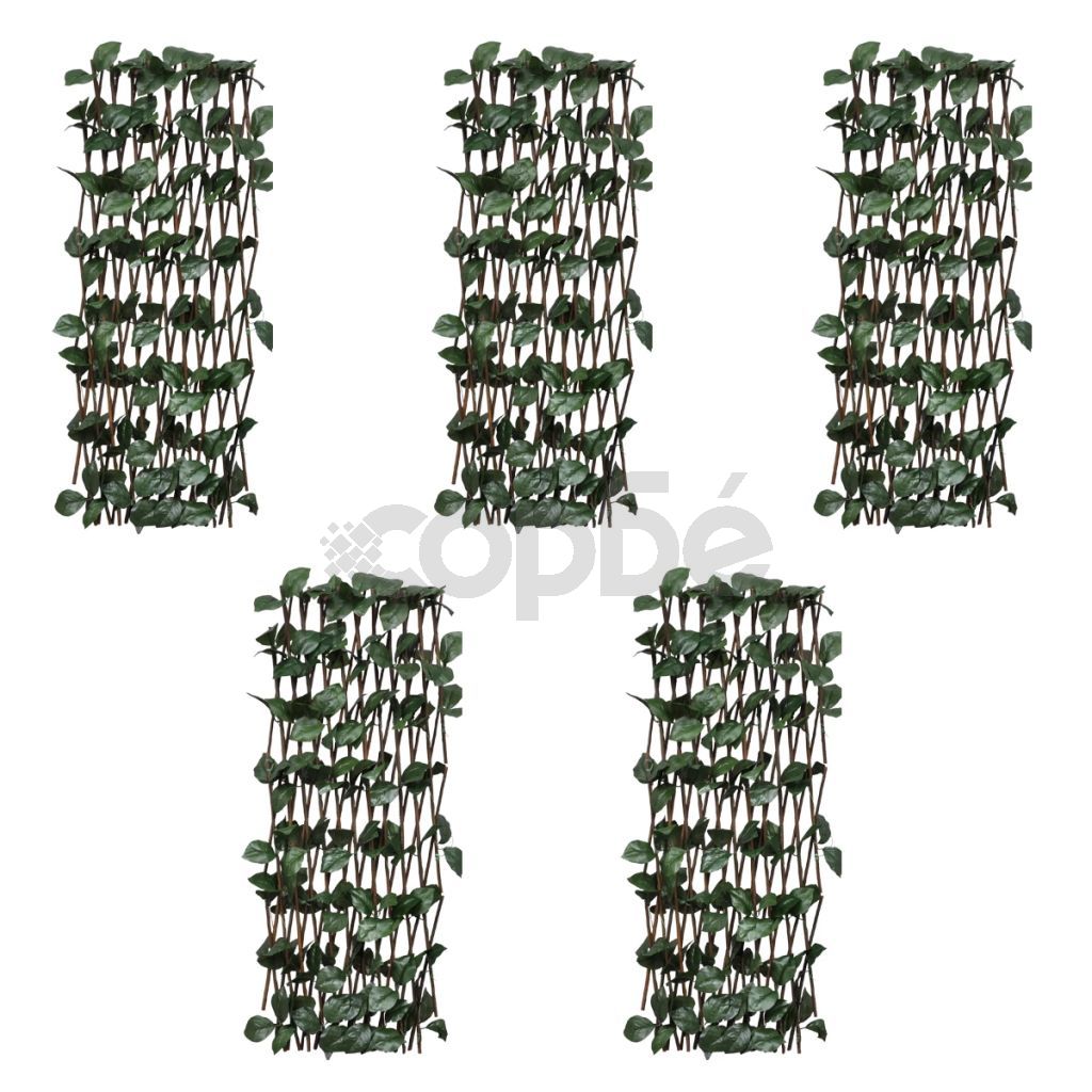 Върбови огради хармоника, 5 бр, с изкуствени листа, 180x90 см