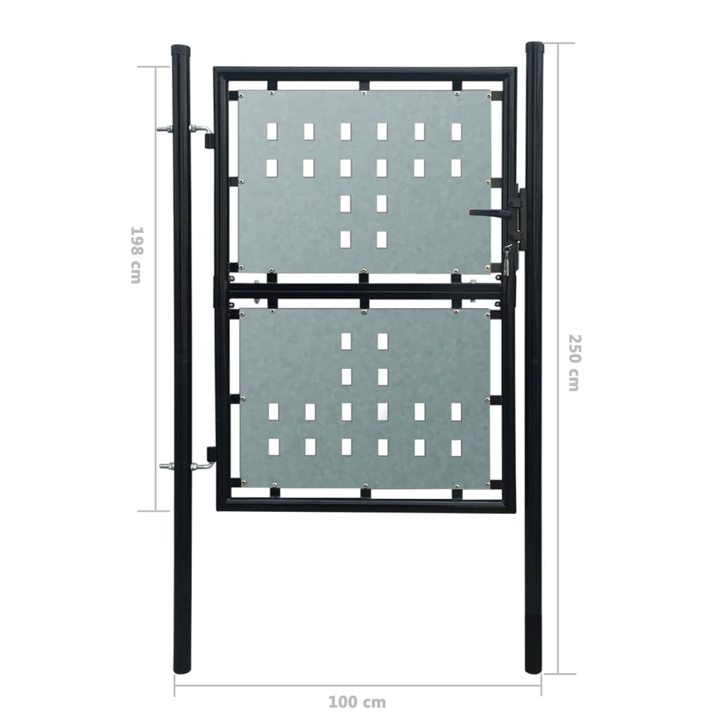 Единична оградна врата, 100x250 см, черна