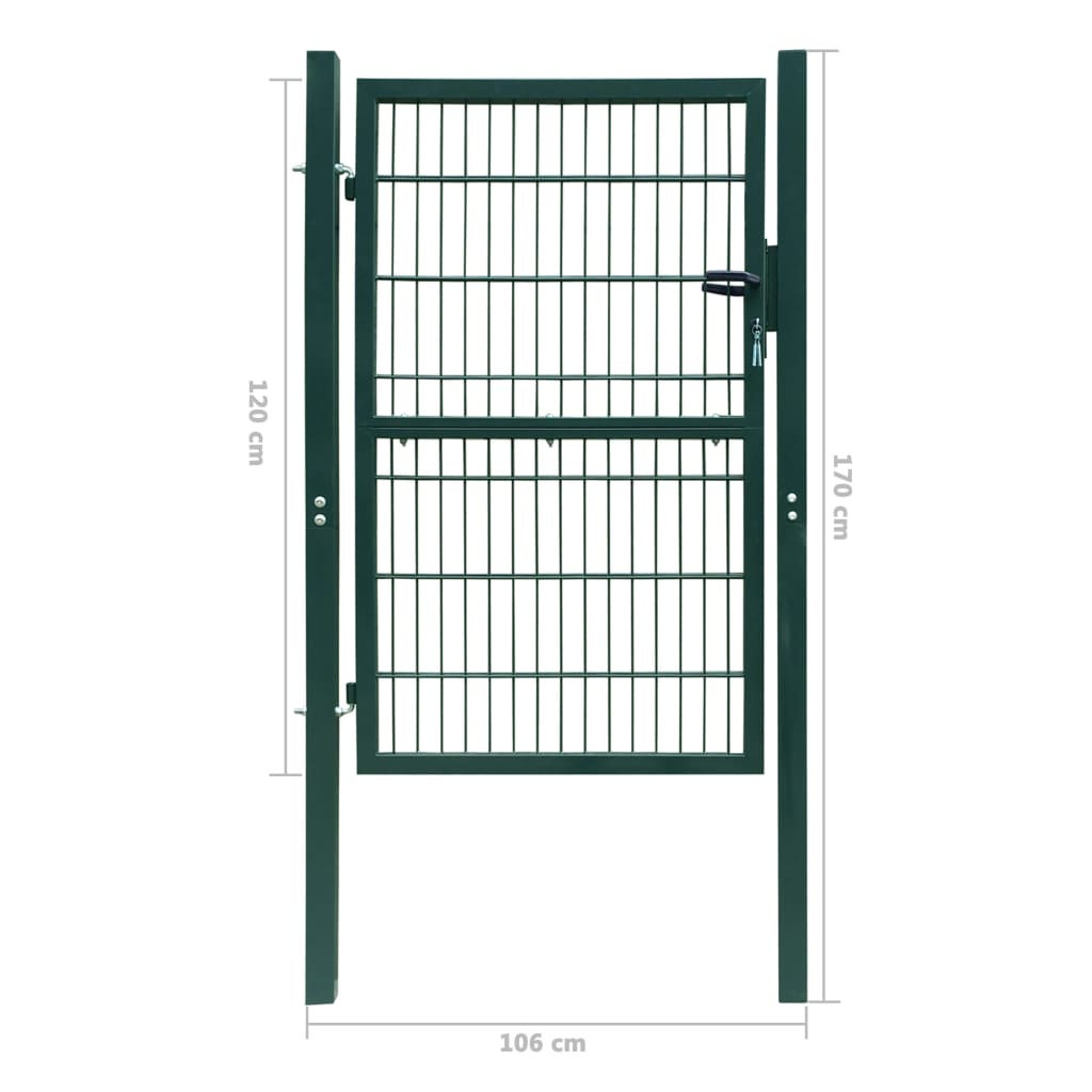 2D Оградна врата, единична, зелена, 106х170 см