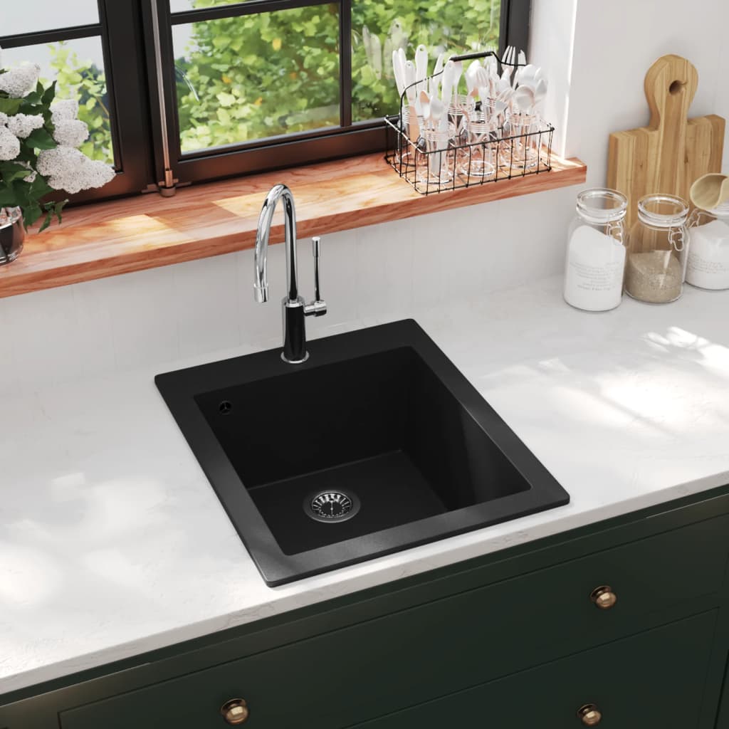 Кухненска мивка за над плот, единична, черен гранит