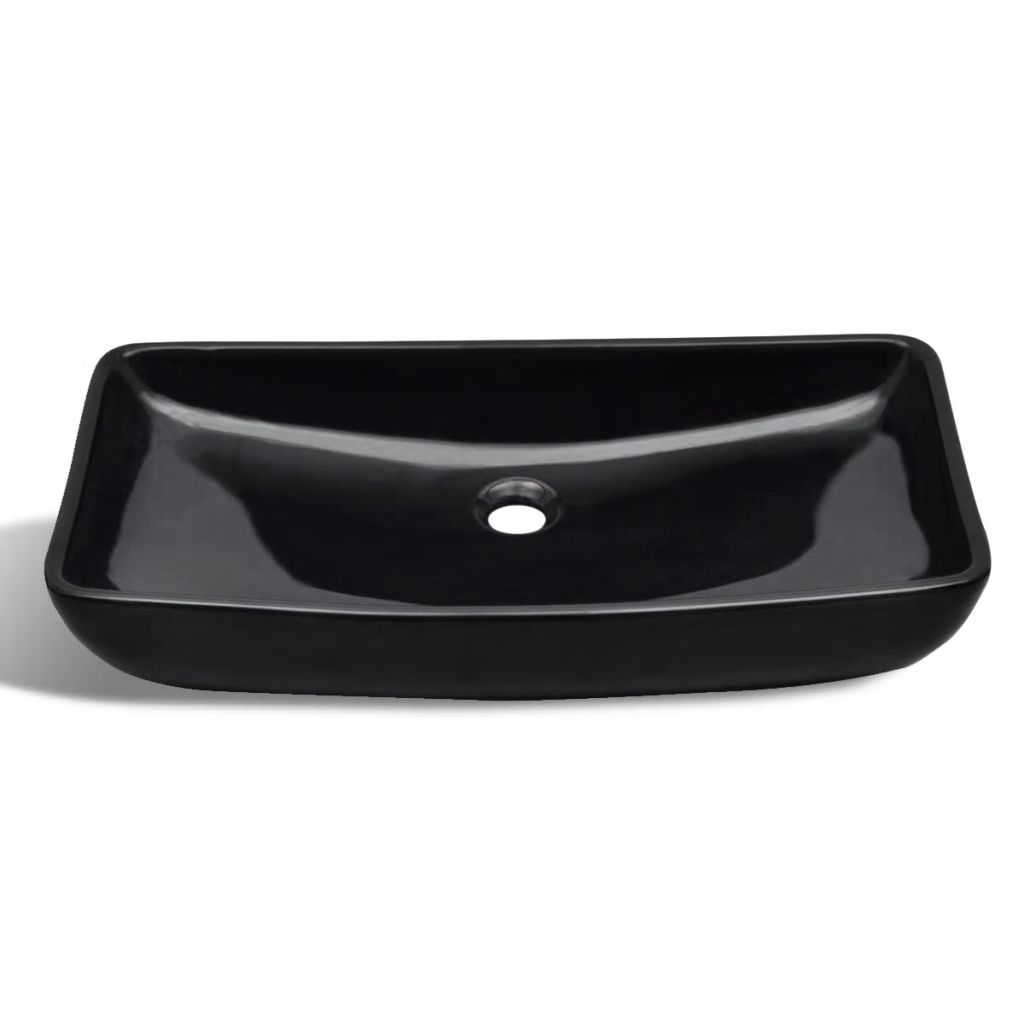 Керамична правоъгълна мивка за баня, черна