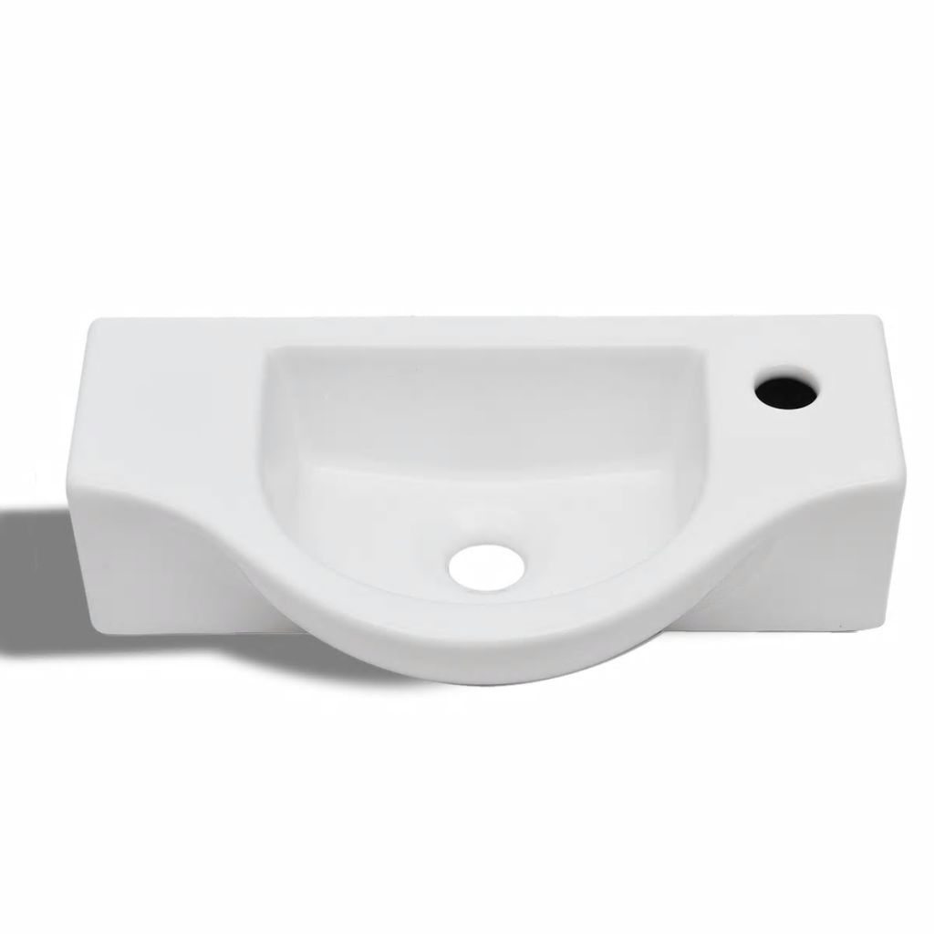 Керамична мивка за баня с отвор за смесител, бяла