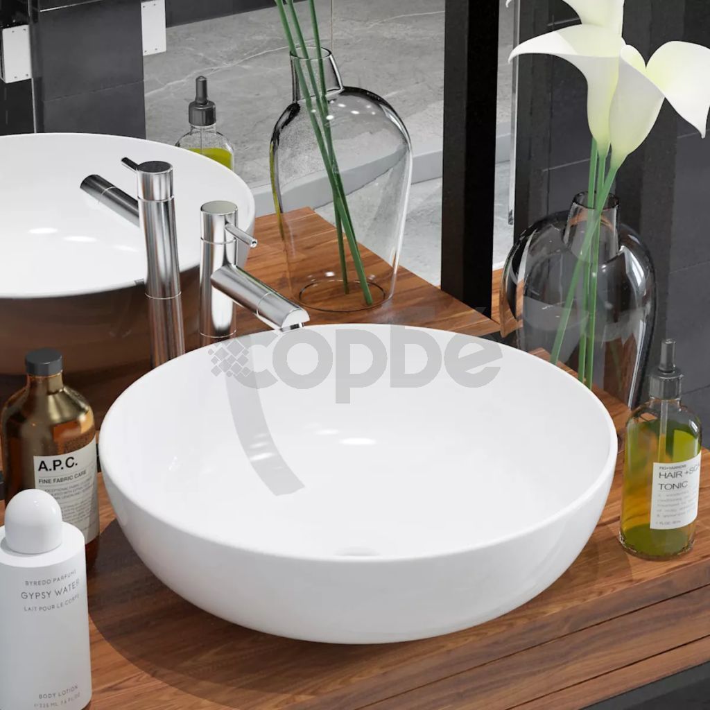 Керамична мивка, кръгла, бяла, 41,5x13,5 см