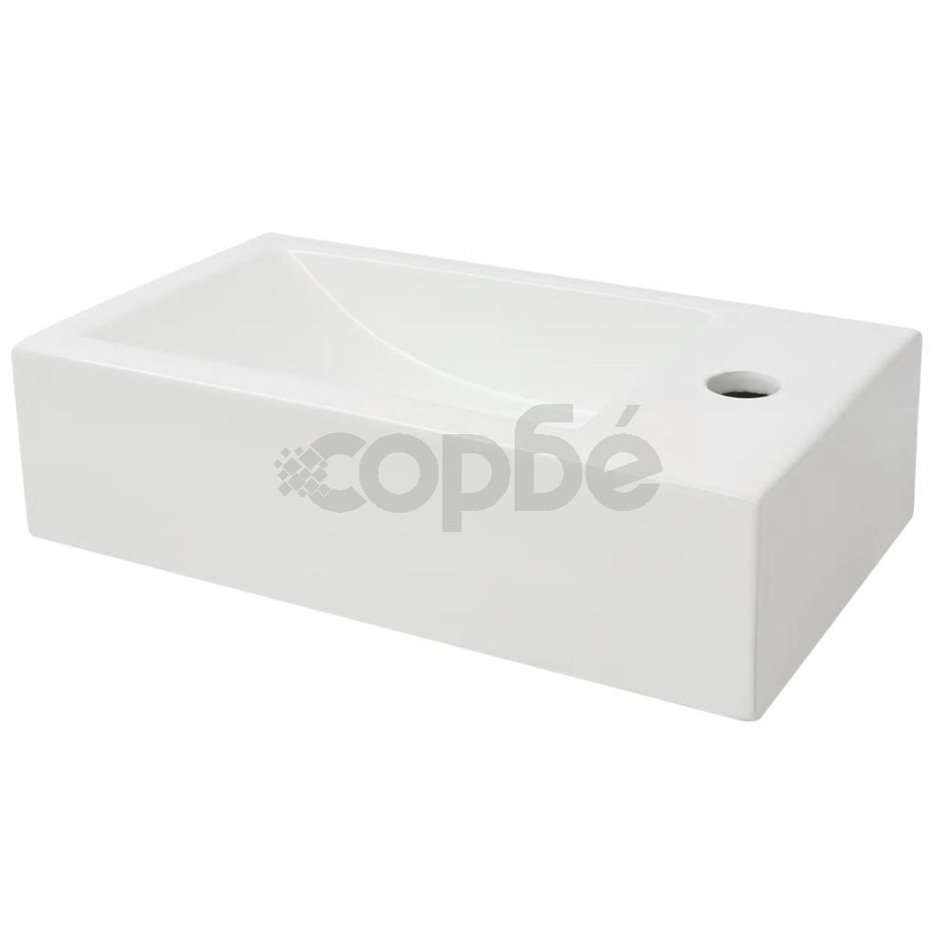 Правоъгълна мивка с отвор за смесител, бяла, 46x25,5x12 см