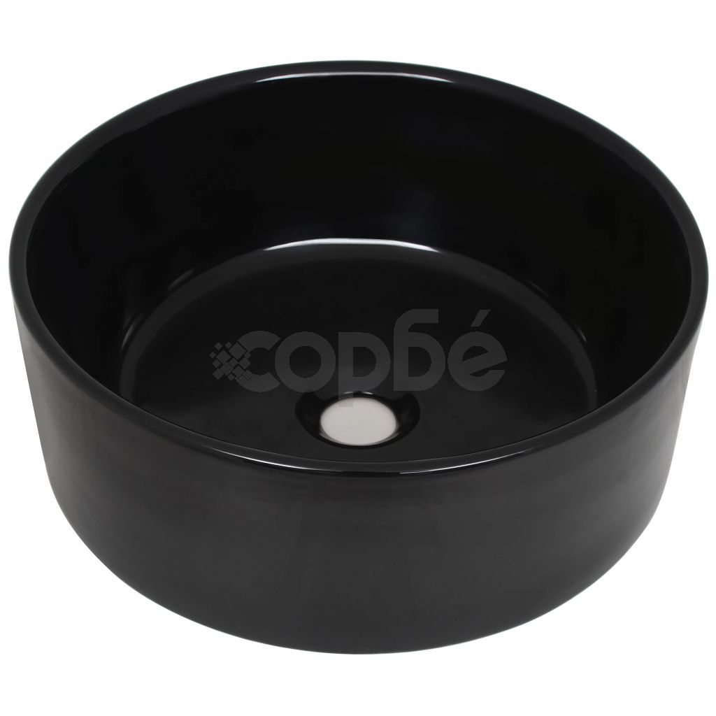 Керамична мивка, кръгла, черна, 40x15 см