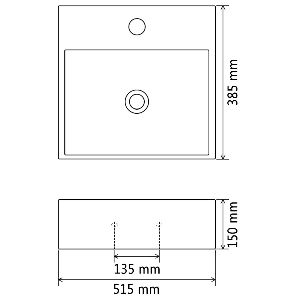 Мивка с отвор за кран, керамична, черна, 51,5x38,5x15 см