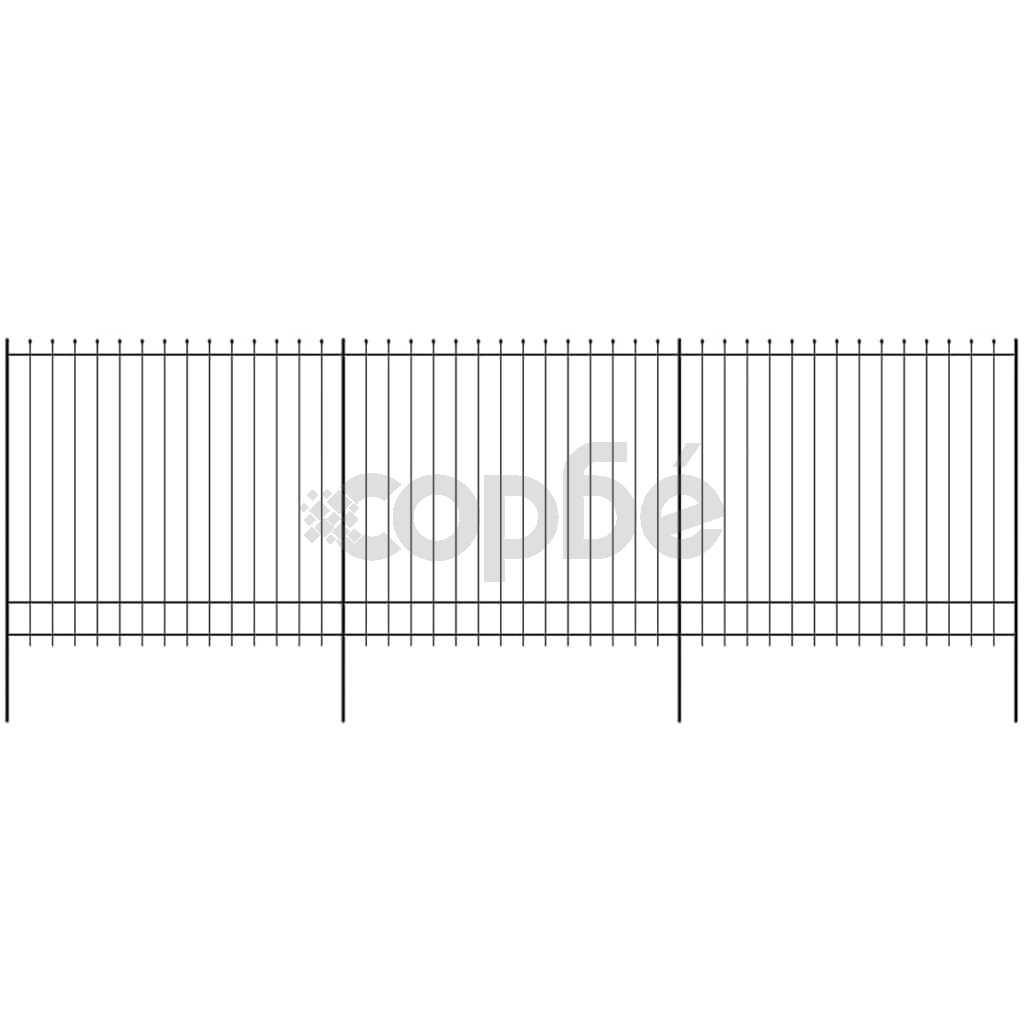 Ограда палисада с остри връхчета, стомана, 600x200 см, черна