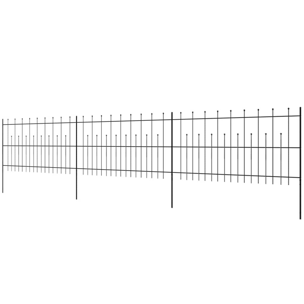 Ограда палисада с остри връхчета, стомана, 600x120 см, черна
