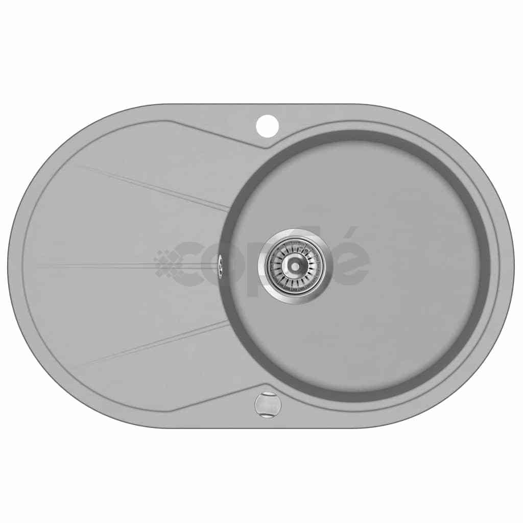 Гранитна кухненска мивка с едно корито, овална, сива
