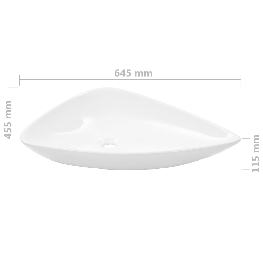 Керамична мивка, бяла, триъгълна, 645x455x115 мм