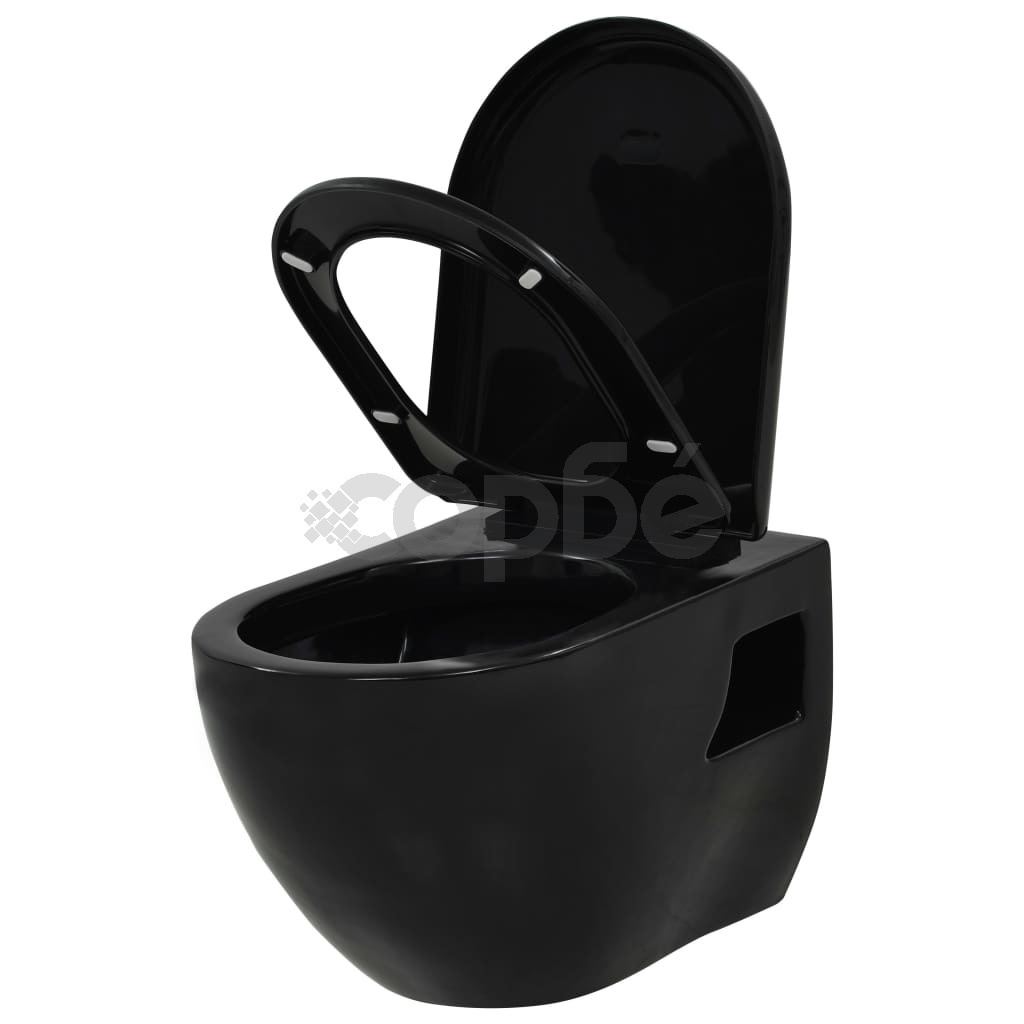 Окачена тоалетна чиния, керамична, черна
