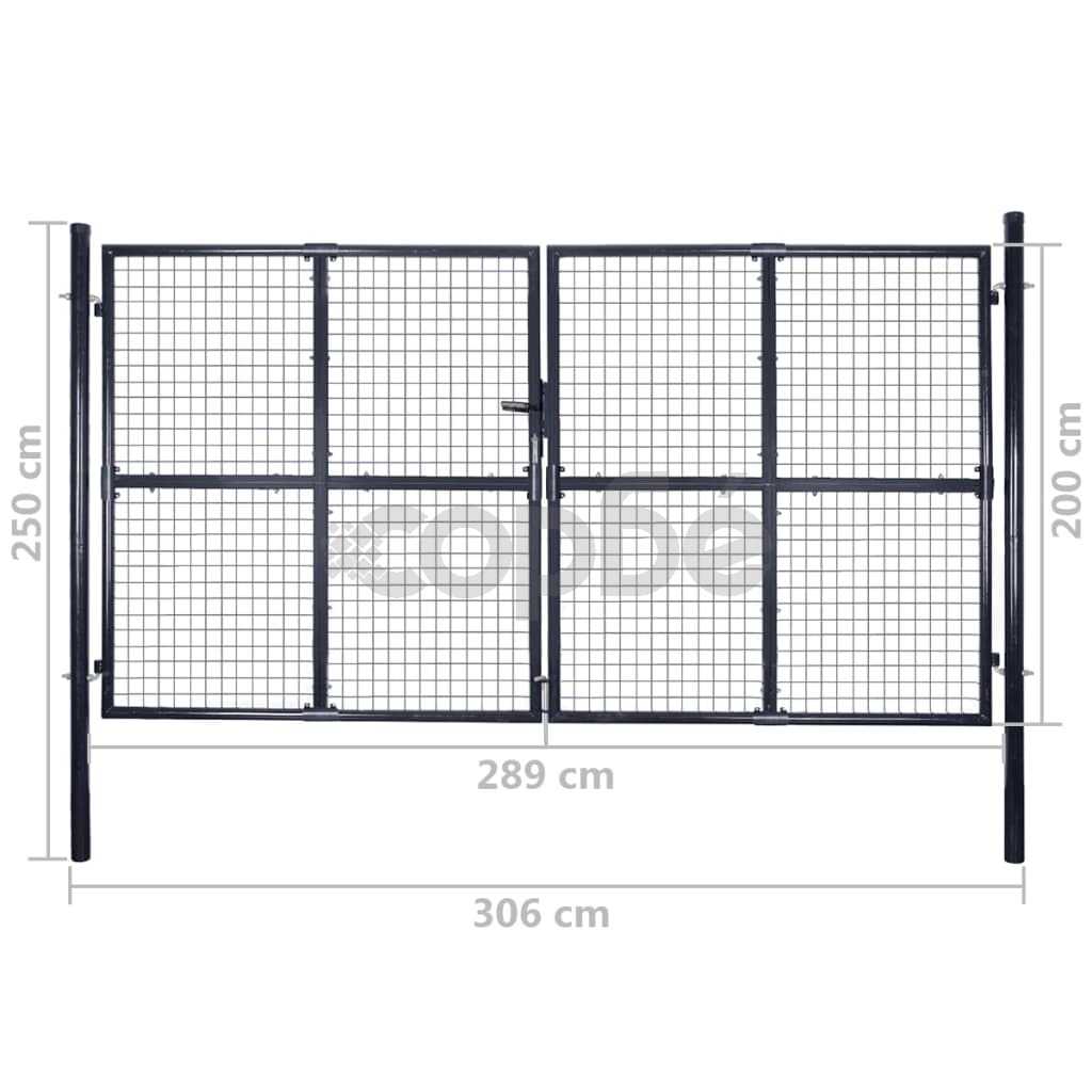 Портална дворна врата, поцинкована стомана, 289x200 см, сива