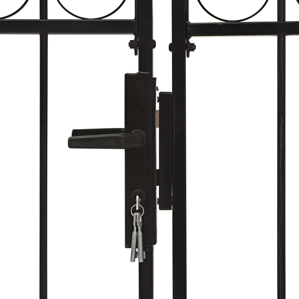 Оградна порта с две врати арковидна стомана 300x125 см черна