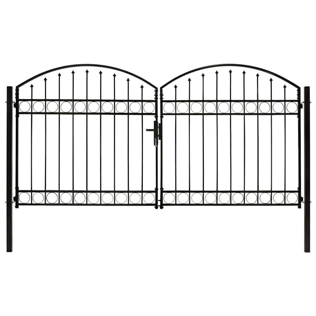 Оградна порта с две врати арковидна стомана 300x150 см черна