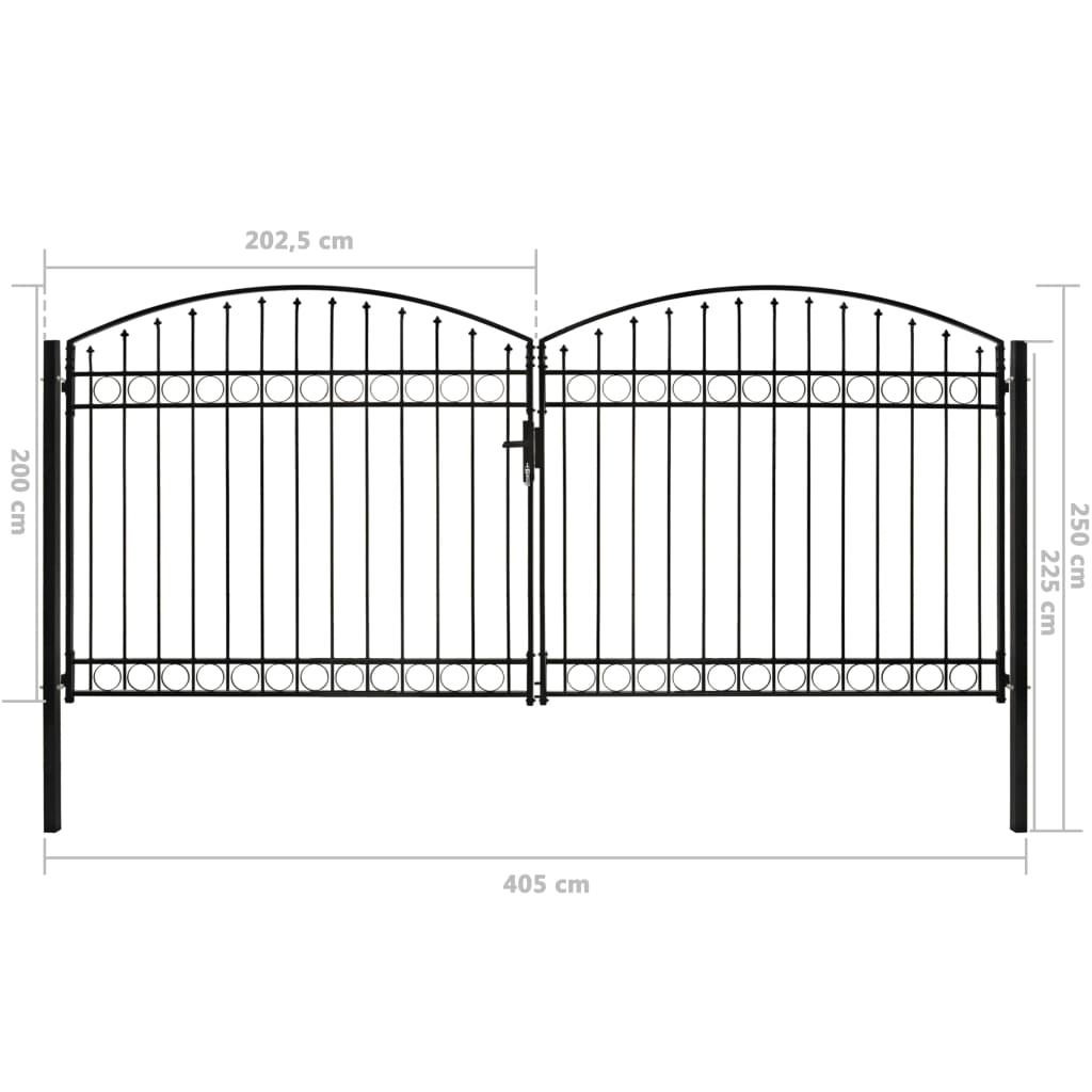 Оградна порта с две врати арковидна стомана 400x200 см черна