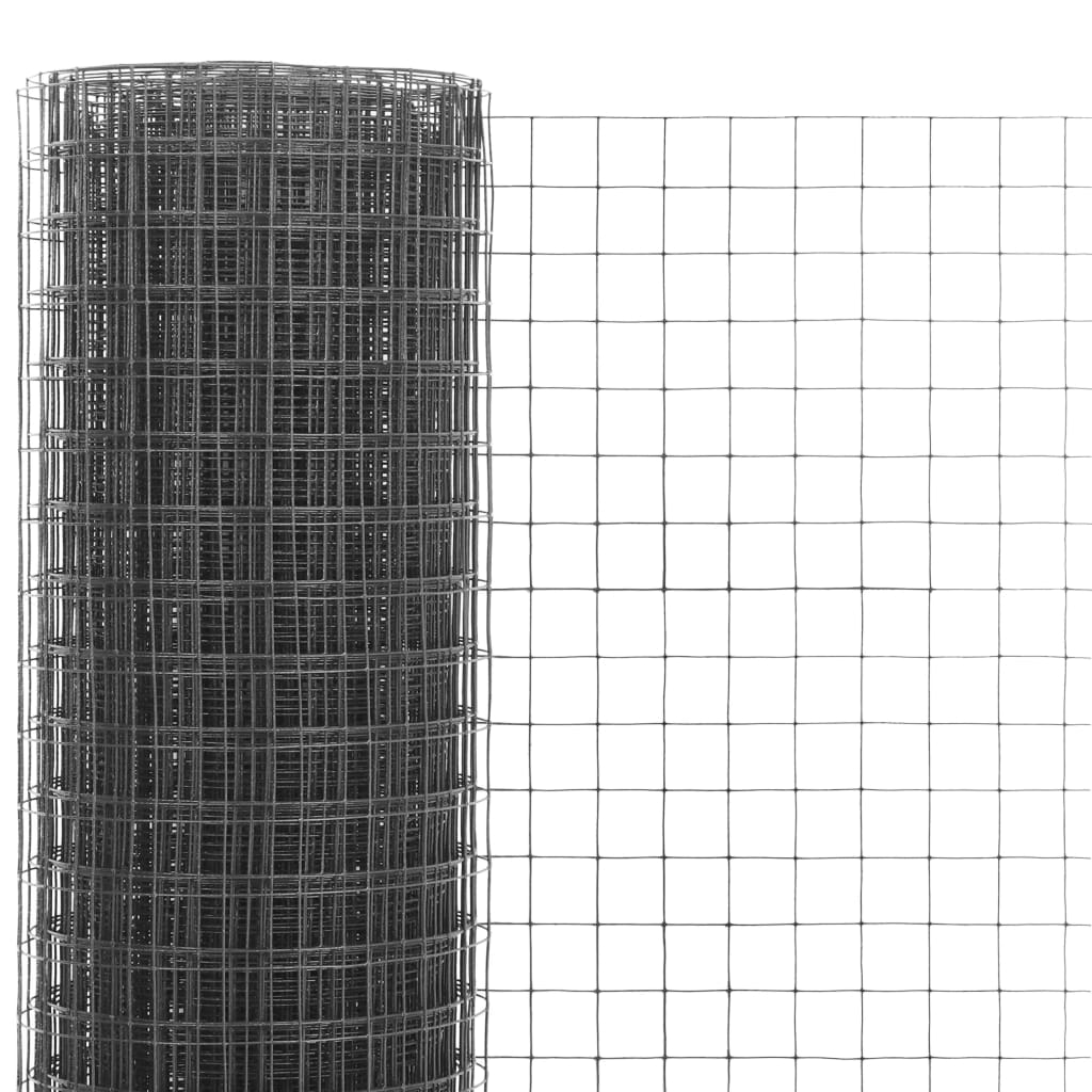 Кокошкарска мрежа, стомана с PVC покритие, 25х1 м, сива