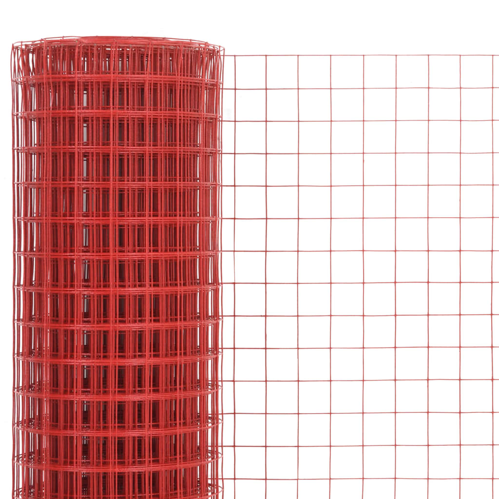 Кокошкарска мрежа, стомана с PVC покритие, 10x0,5 м, червена