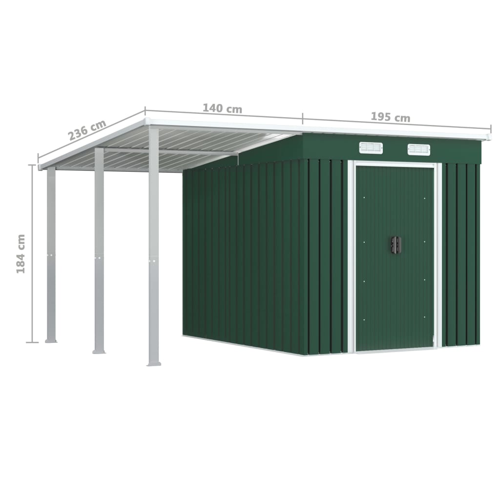 Дворна барака с разтегаем покрив зелена 346x236x181 см стомана