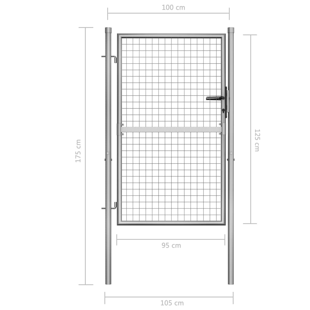 Градинска врата, поцинкована стомана, 105x175 см, сребриста