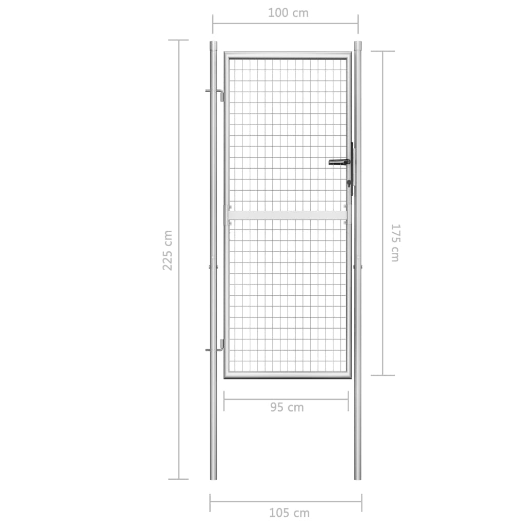 Градинска врата, поцинкована стомана, 105x225 см, сребриста