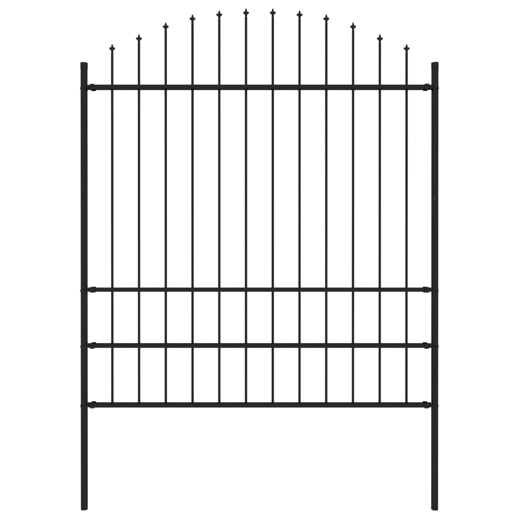 Градинска ограда с връх пика, стомана, (1,75-2)x1,7 м, черна