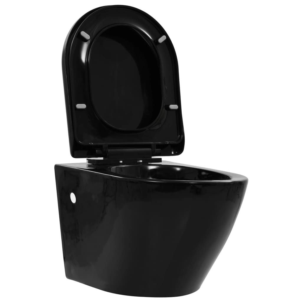Окачена тоалетна чиния без ръб, керамична, черна