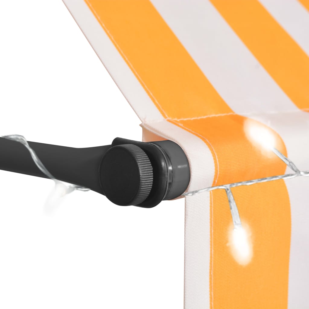 Ръчно прибиращ се сенник с LED, 150 см, бяло и оранжево