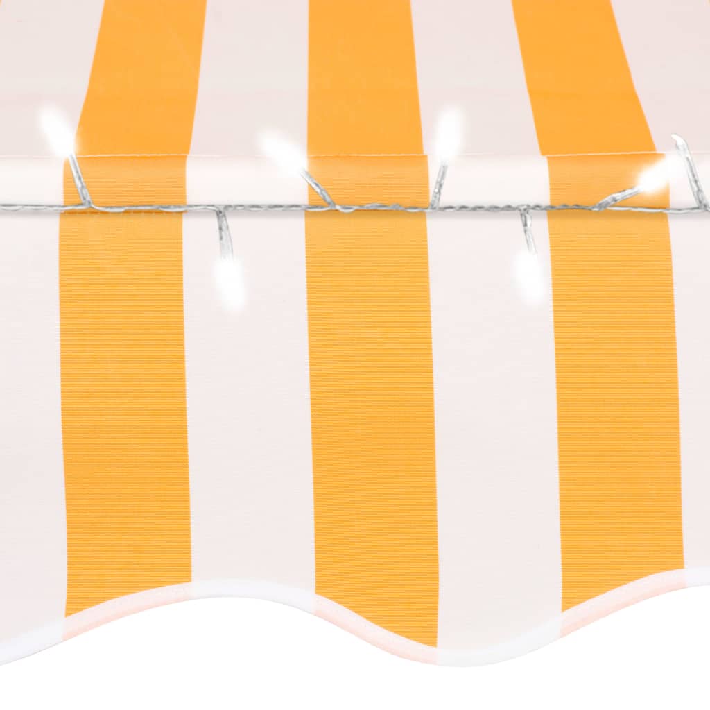 Ръчно прибиращ се сенник с LED, 150 см, бяло и оранжево