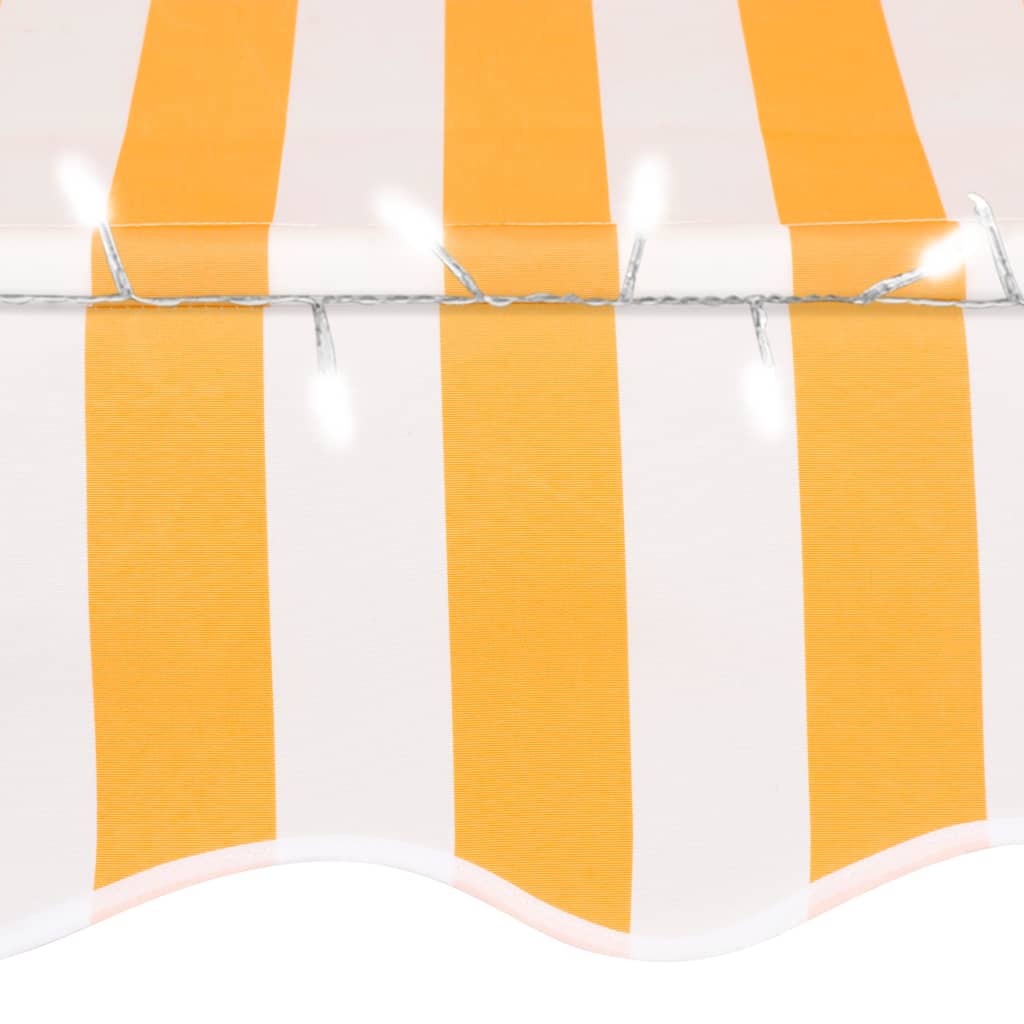 Ръчно прибиращ се сенник с LED, 400 см, бяло и оранжево