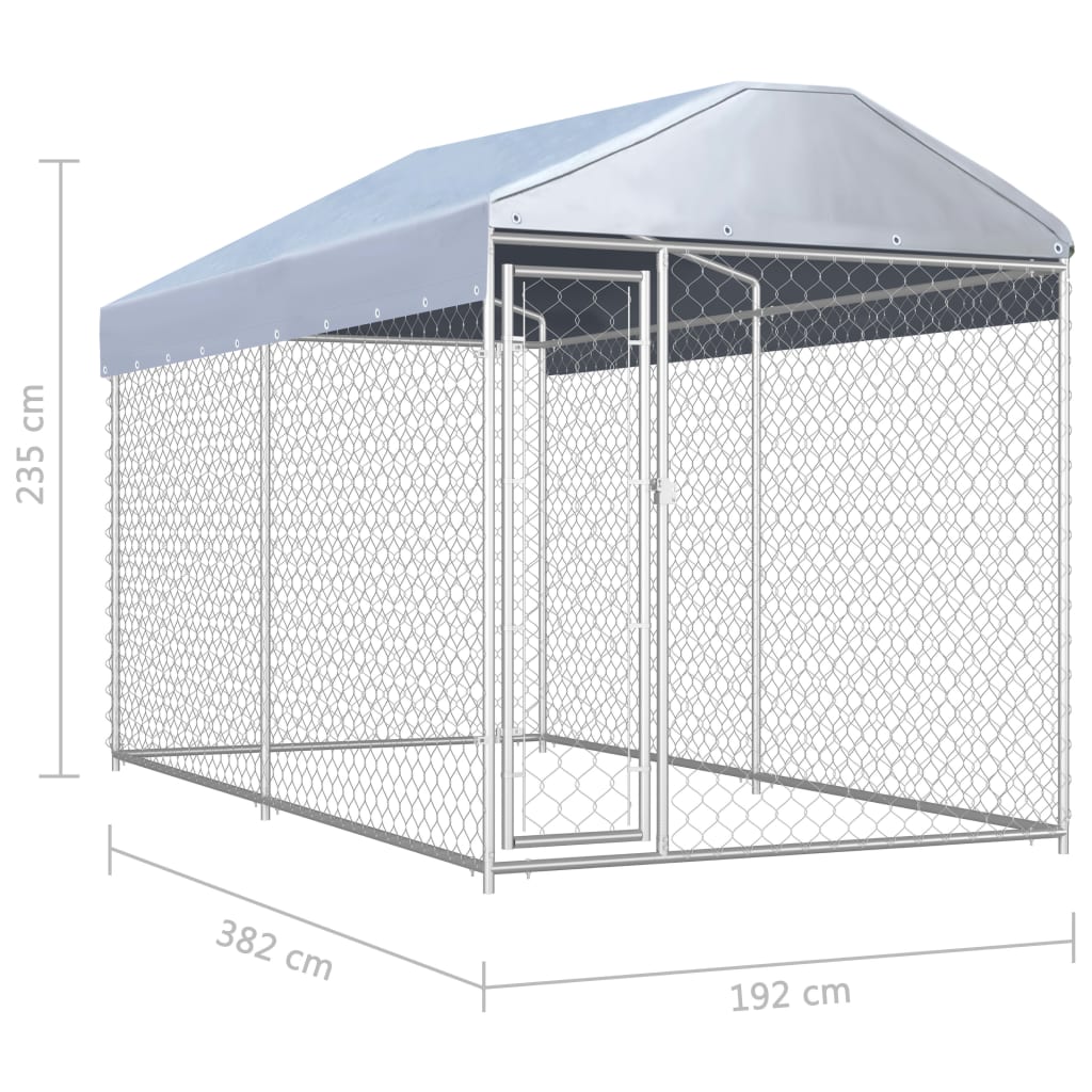 Дворна клетка за кучета с покривен навес, 382x192x225 см