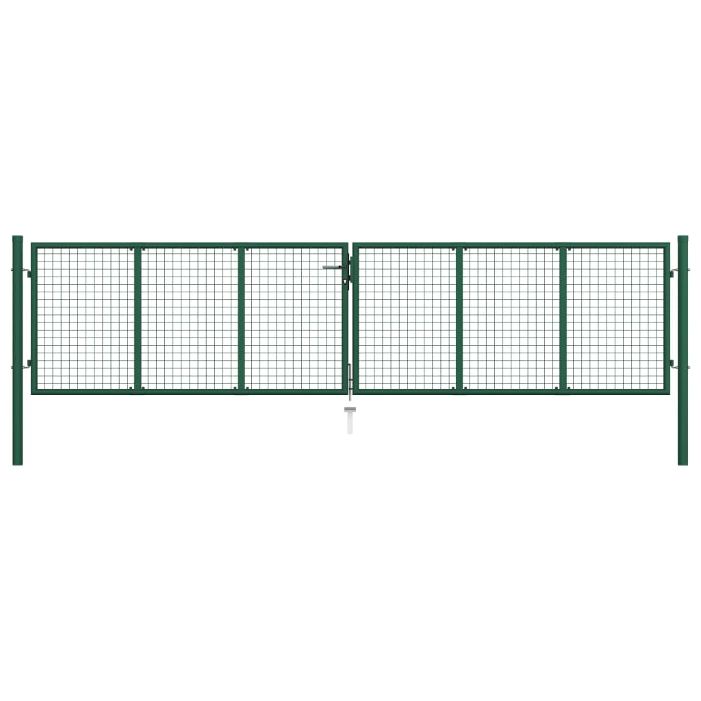 Мрежеста градинска порта, стомана, 400x75 см, зелена