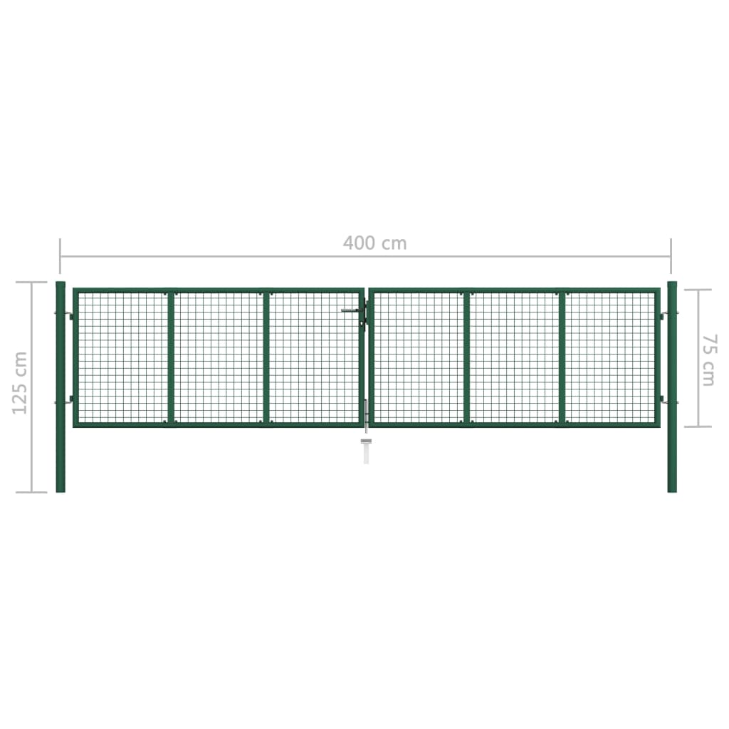 Мрежеста градинска порта, стомана, 400x75 см, зелена
