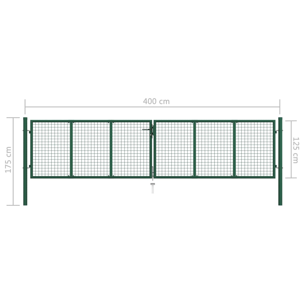 Мрежеста градинска порта, стомана, 400x125 см, зелена