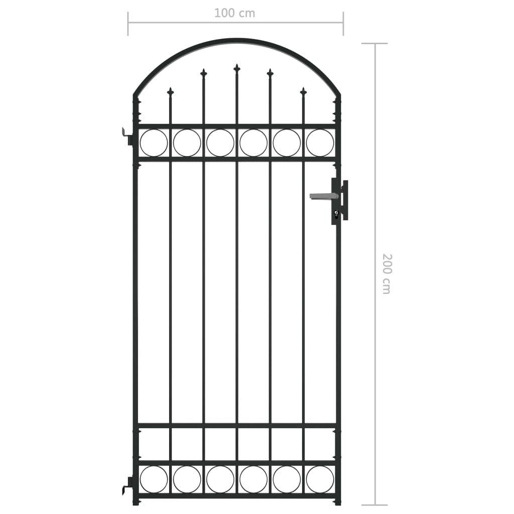 Оградна врата с арковидна горна част стомана 89x200 см черна