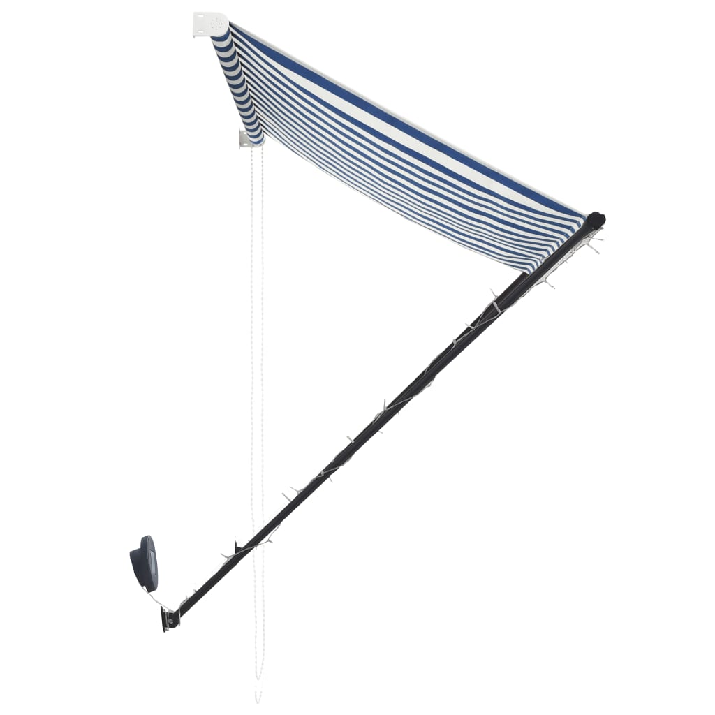 Сенник с падащо рамо с LED, 150x150 см, синьо и бяло