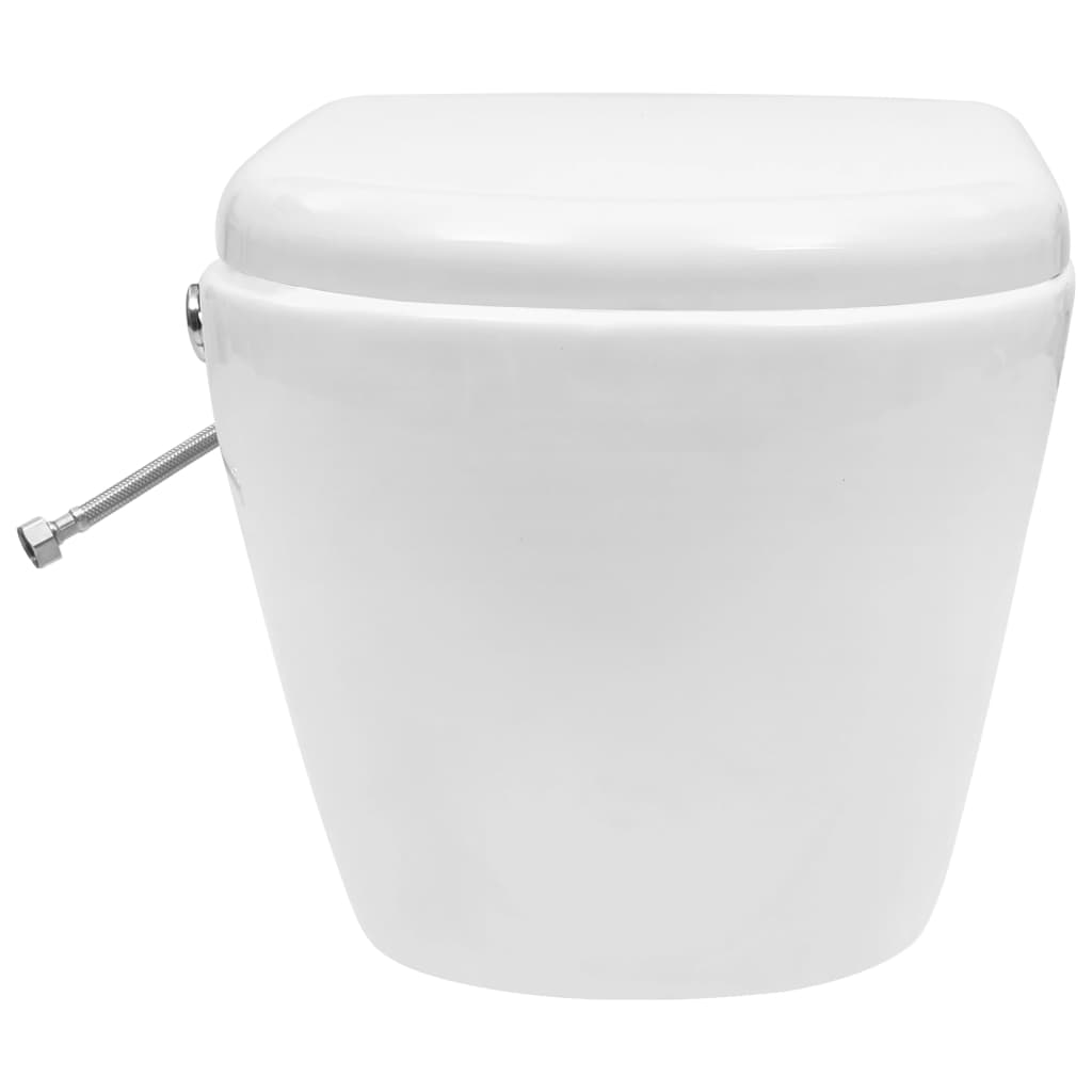Окачена тоалетна чиния без ръб с функция биде, керамична, бяла