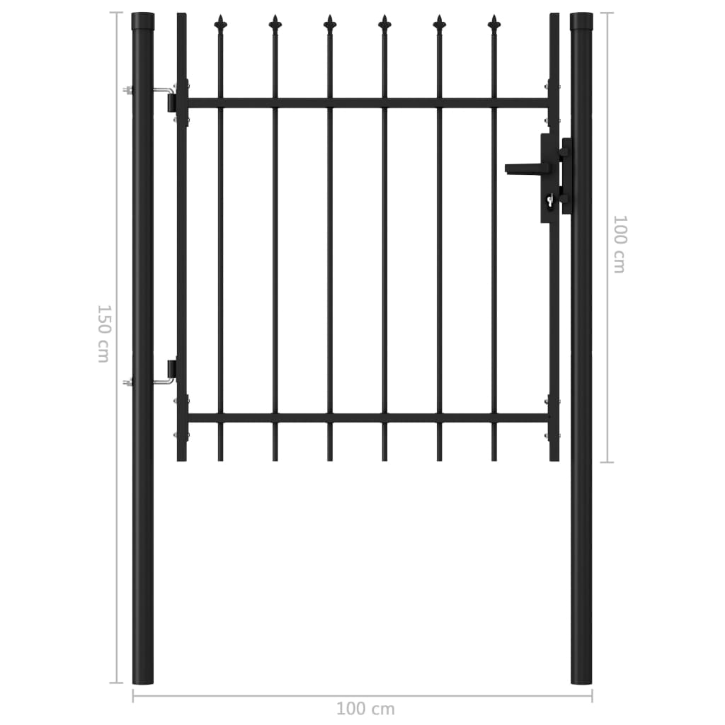 Оградна порта една врата заострени върхове стомана 1х1 м черна