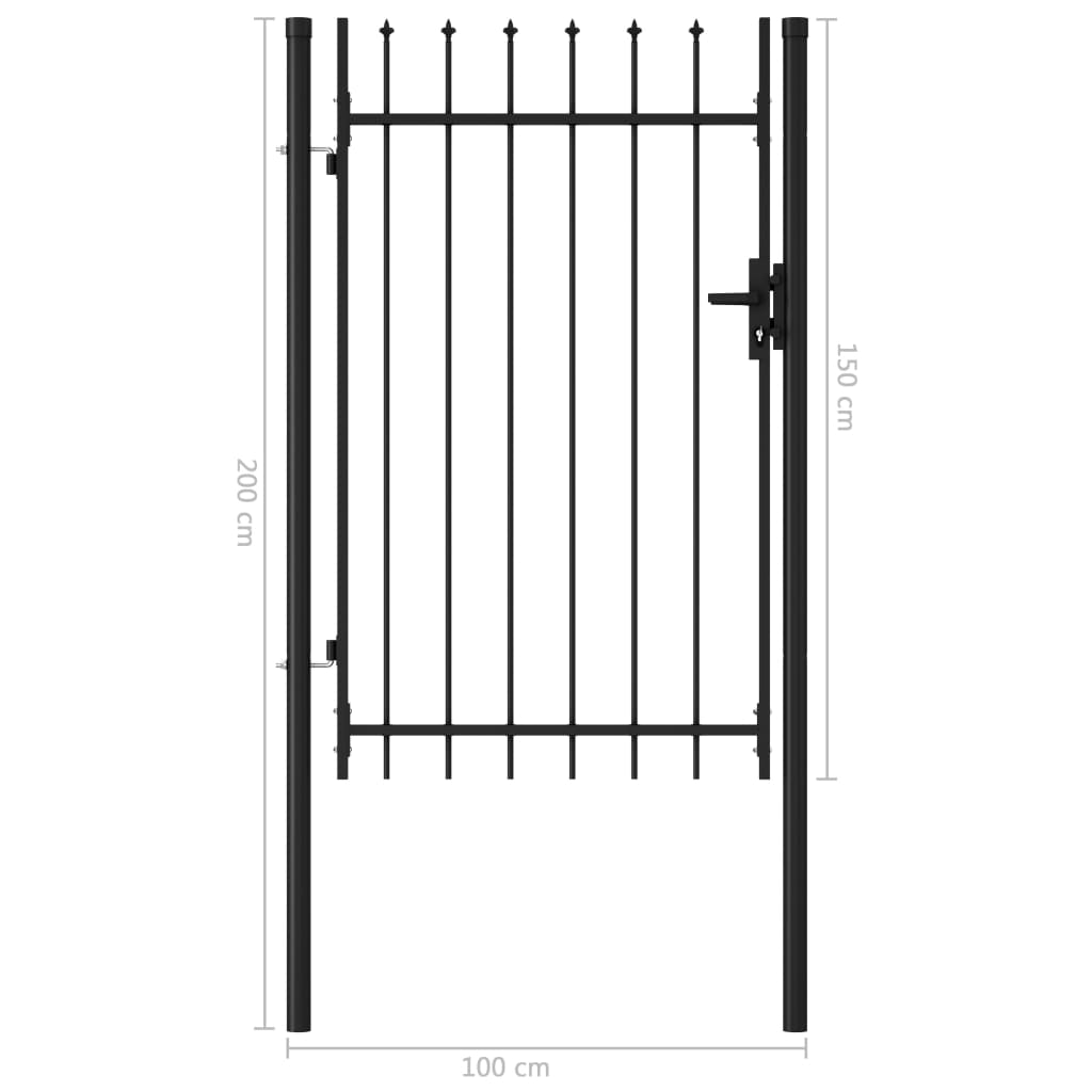 Оградна порта една врата с остри върхове стомана 1х1,5 м черна