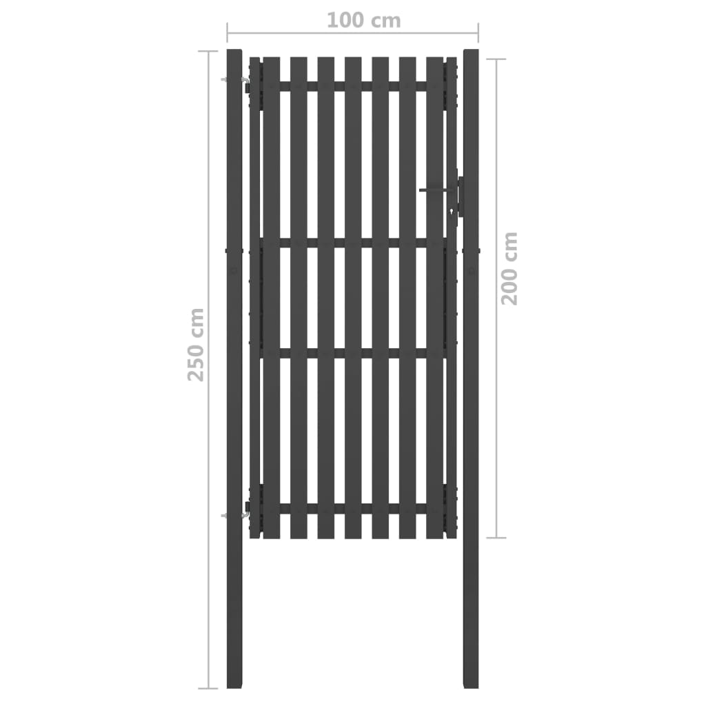 Градинска порта за ограда, стомана, 1x2,5 м, антрацит