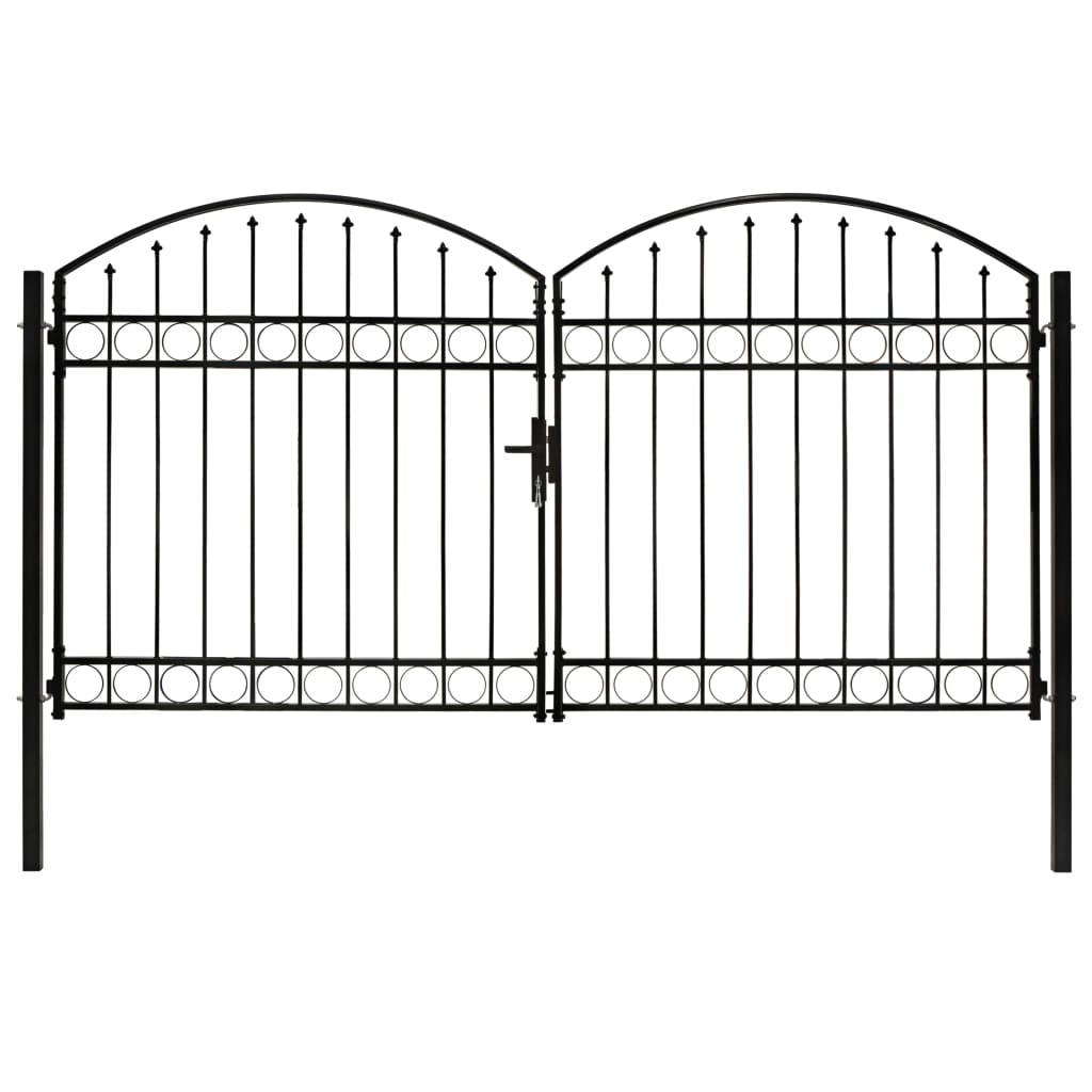 Оградна порта с две врати арковидна стомана 300x175 см черна